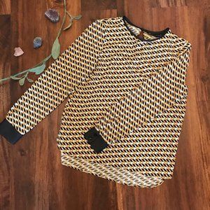 Zara Woman Faux Leather Detail Geometric Blouse